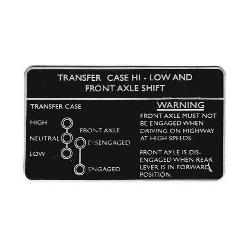 Data Plate #38 – 1961-68 W-100/200/300 Dual Lever Transfer Case Shift Pattern