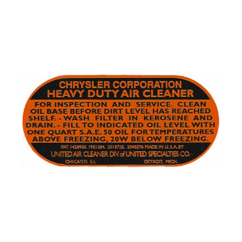 Data Plate #40 – WWII WC 1/2 Ton and Civilian Air Cleaner Decal