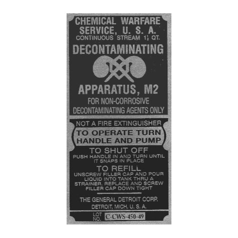 Data Plate #41 – WWII Decontaminator Decal