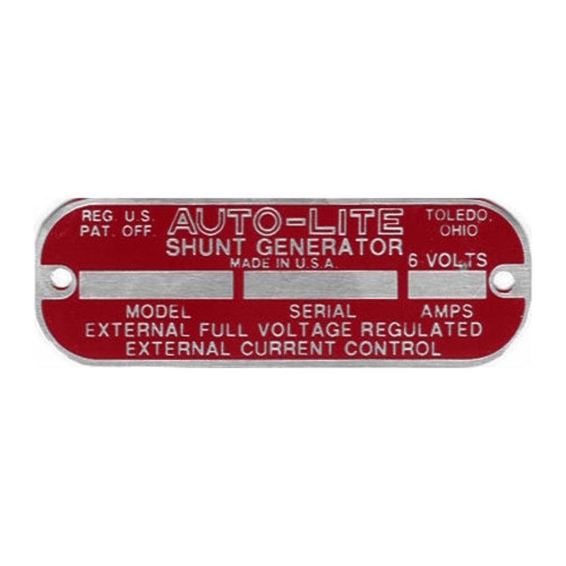 Data Plate #45 – WWII Red 6 Volt Auto-Lite Generator