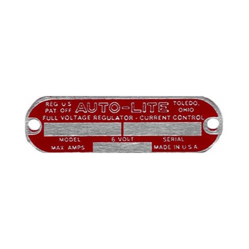 Data Plate #46 – WWII Red 6 volt Auto-Lite Voltage Regulator