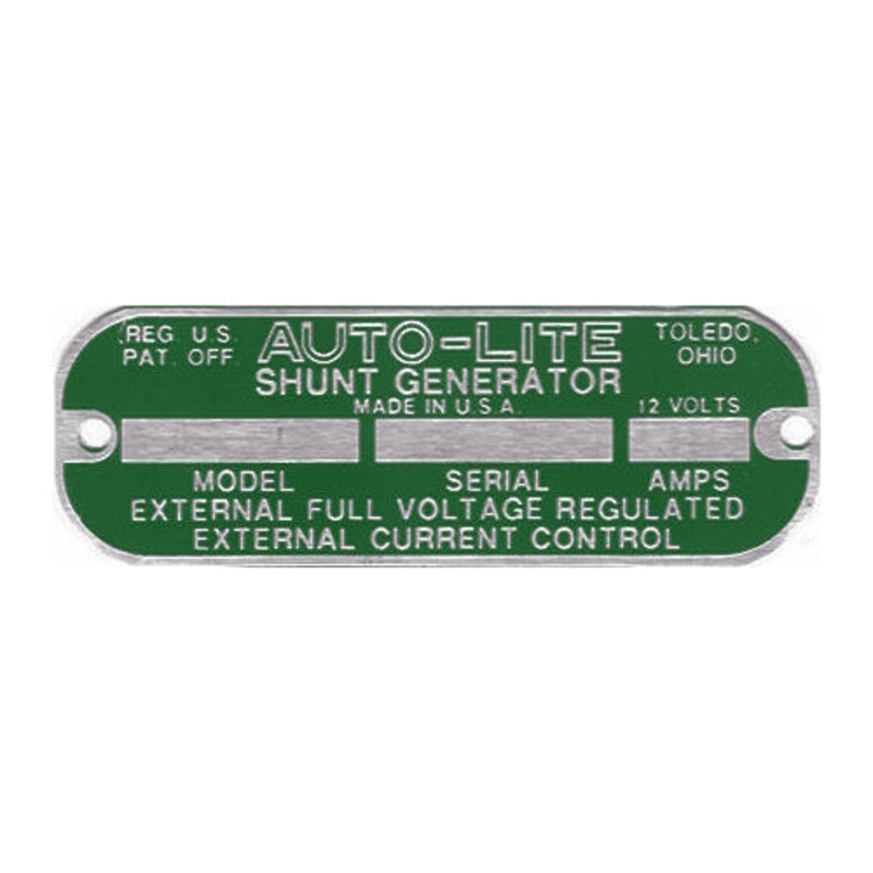 Data Plate #47 – WWII Green 12 Volt Auto-Lite Generator [early]