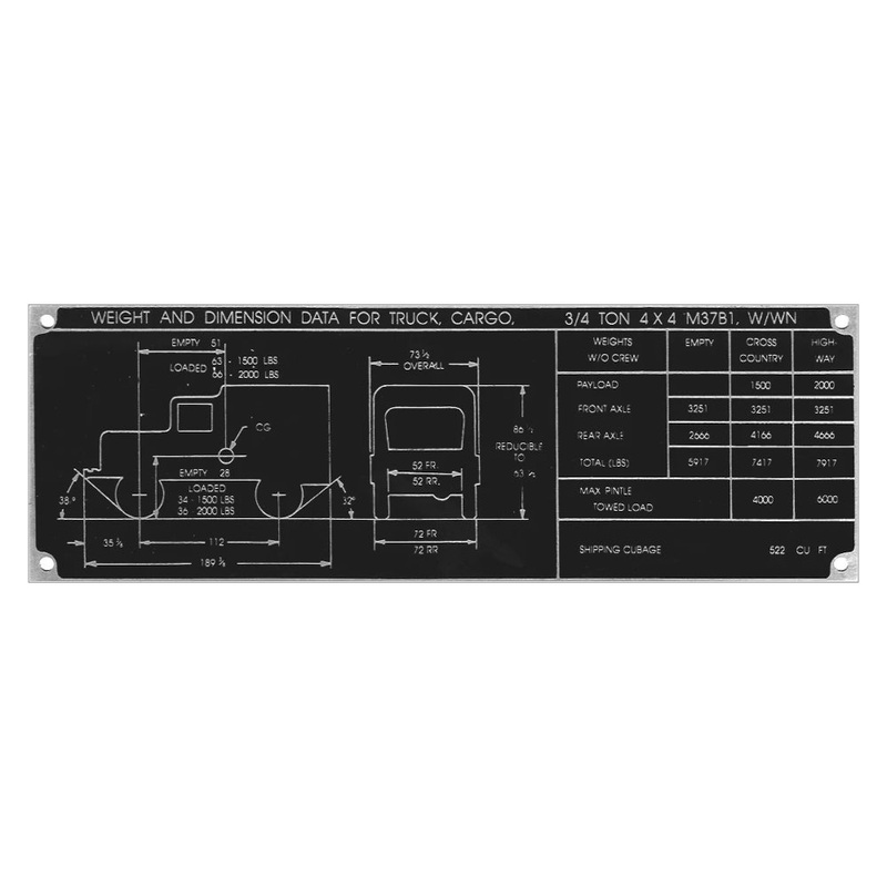 Data Plate #58 – M37B1 with Winch Dimensions