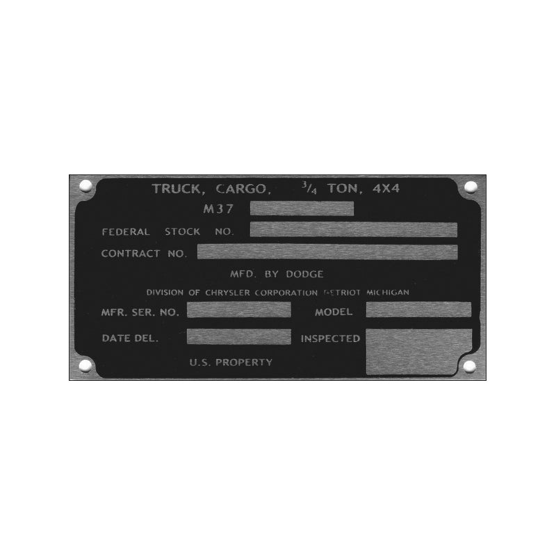 Data Plate #60 – M37B1 Main Data Plate